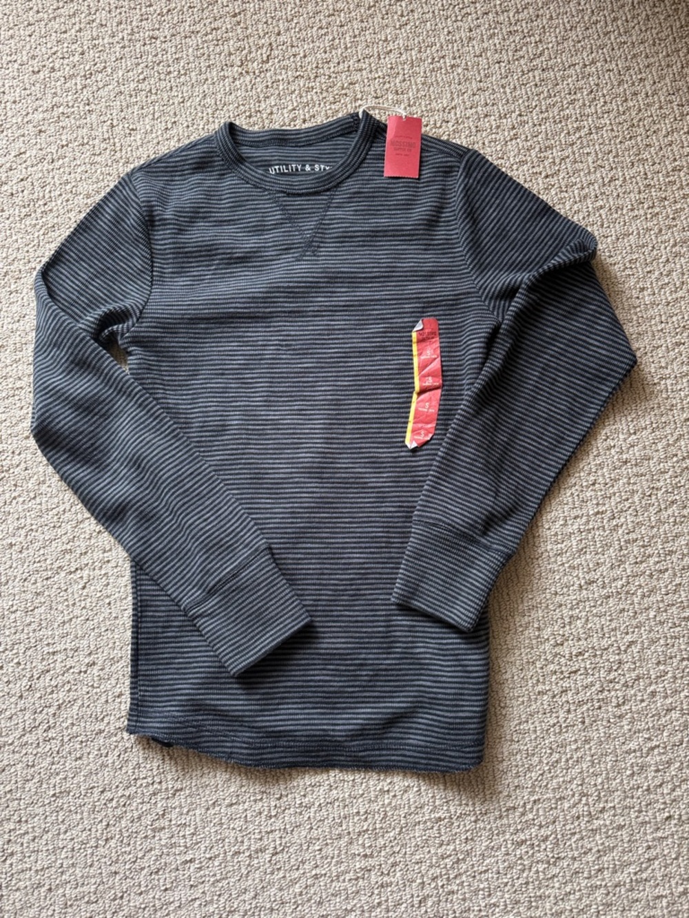 NWT Mossimo  Utility & Joy Black and Gray Striped Thermal Long Sleeve